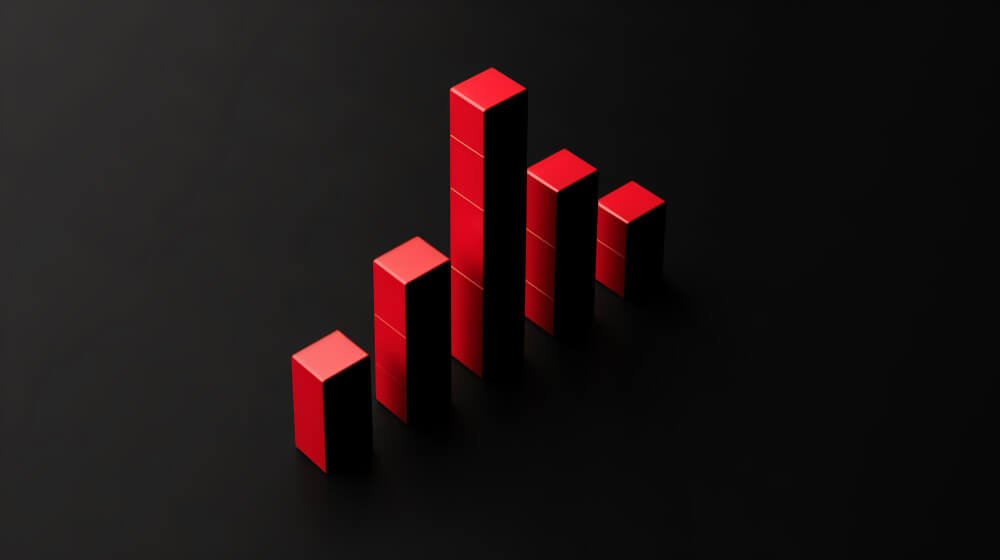 Grafic roșu de creștere pe fundal negru, reprezentând progresul campaniilor de marketing.