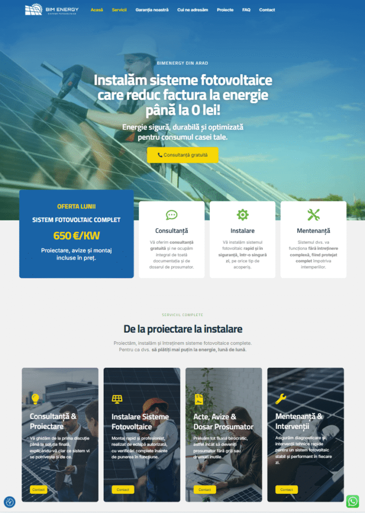 Proiect creare landing page pentru BIM Energy – realizare site web orientat pe conversii