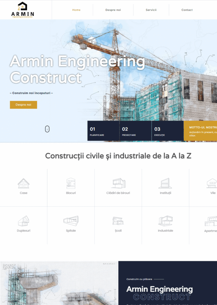 Landing page Armin Engineering Construct – site web pentru firmă de construcții civile și industriale