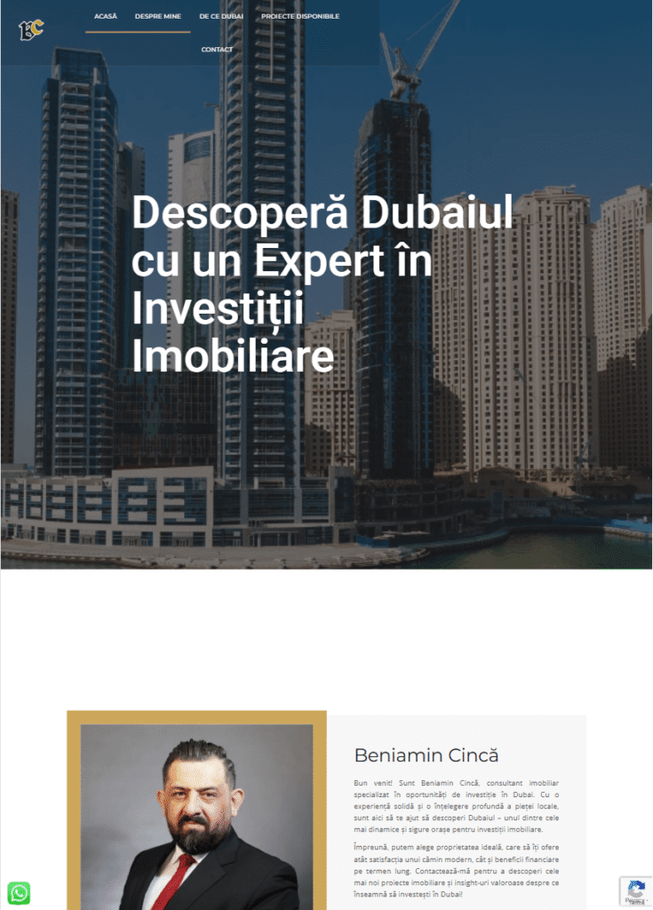 Landing page investitii imobiliare Dubai - prezentare proiecte si formular contact