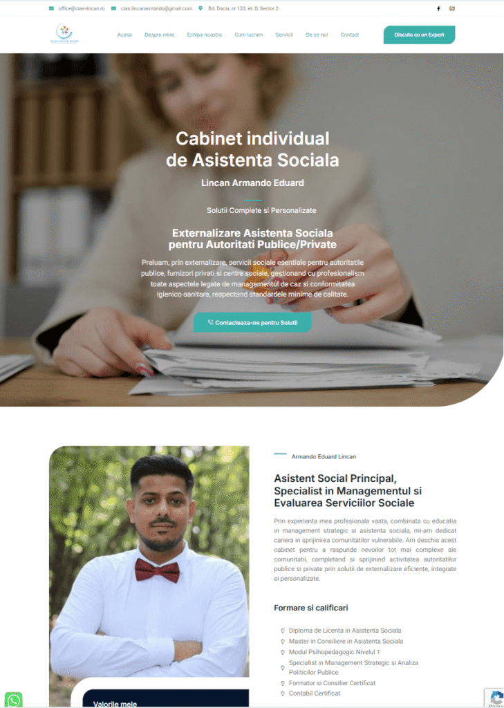 Landing page cabinet individual de asistență socială – prezentare servicii și expertiză profesională