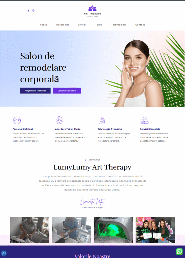 landing page salon remodelare corporală lumylumy art therapy – structură conversie și programare online