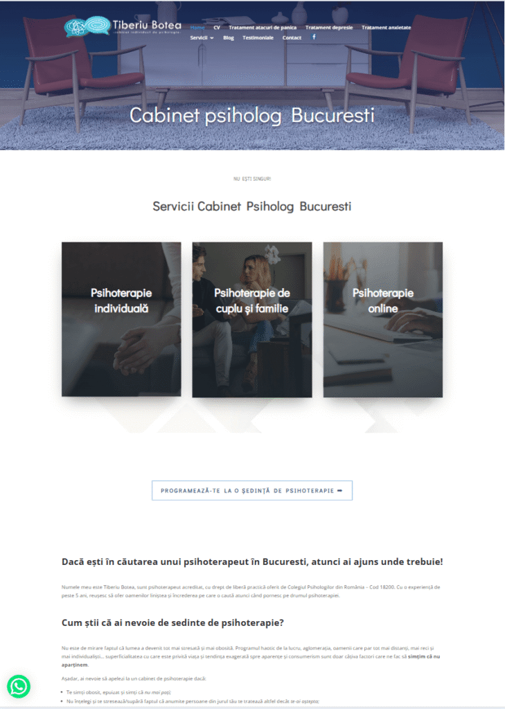 Site de prezentare cabinet psihologie – structură informativă și design calm